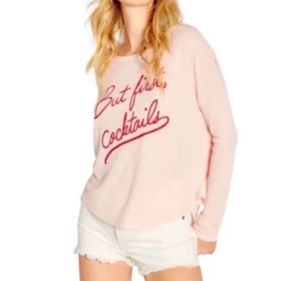 Wildfox “But First, Cocktails” French Terry Sommers Pullover Sweatshirt - Picture 1 of 8